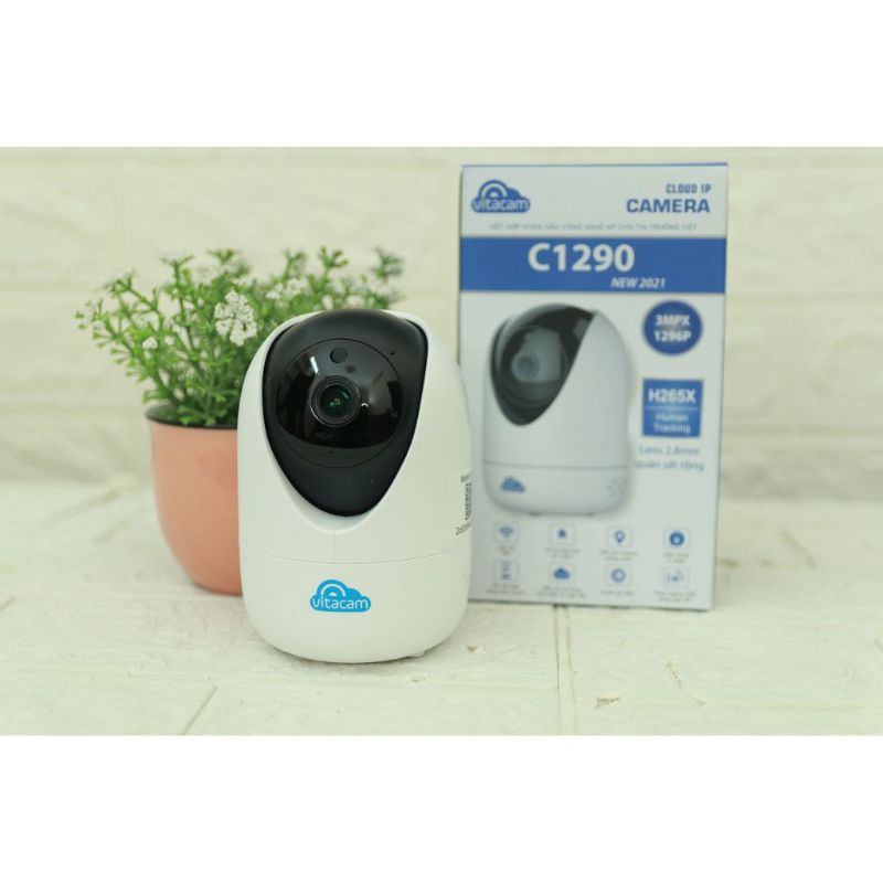 Camera IP Wifi Vitacam C1290 (New 2021) 3.0Mp Ultra HD, Quan Sát Ban Đêm Xoay 360 Độ