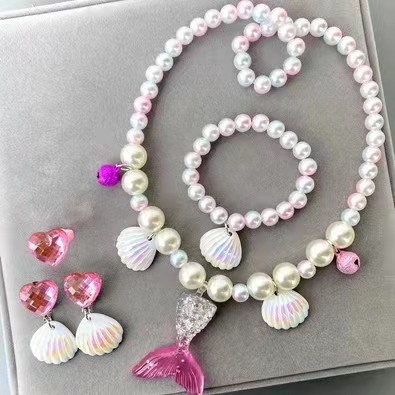 Kids Necklace | Beauty Fishtail Girl Pearl Necklace Bracelet Ring Earring Set | Girl Baby Jewelry