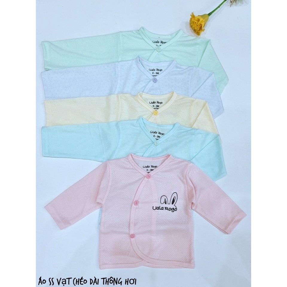 Áo dài tay sợi tre thông hơi PT Kids - Uala Rogo cao cấp, cài cúc giữa cho bé trai bé gái sơ sinh 3-7kg