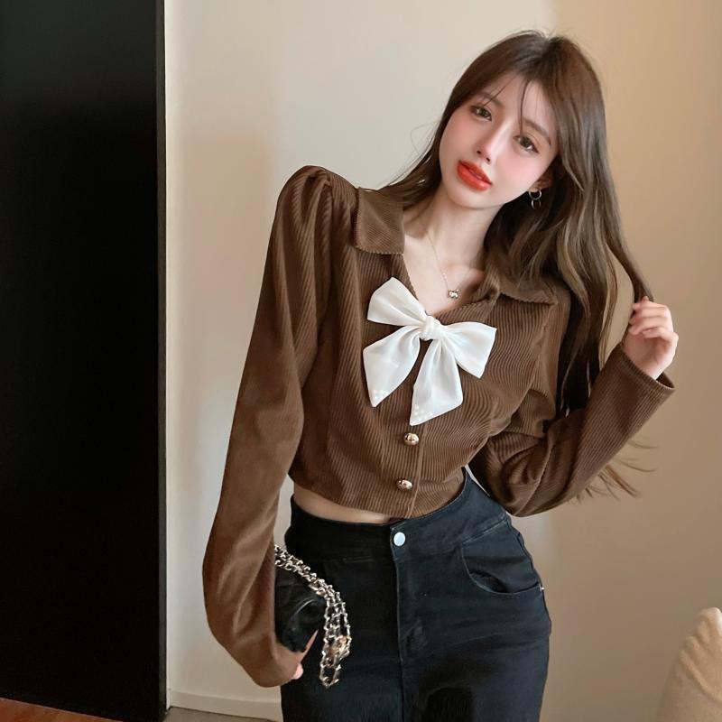 Áo Sơ Mi Nữ Dài Tay Cổ Bẻ Màu Sắc Retro Thời Trang