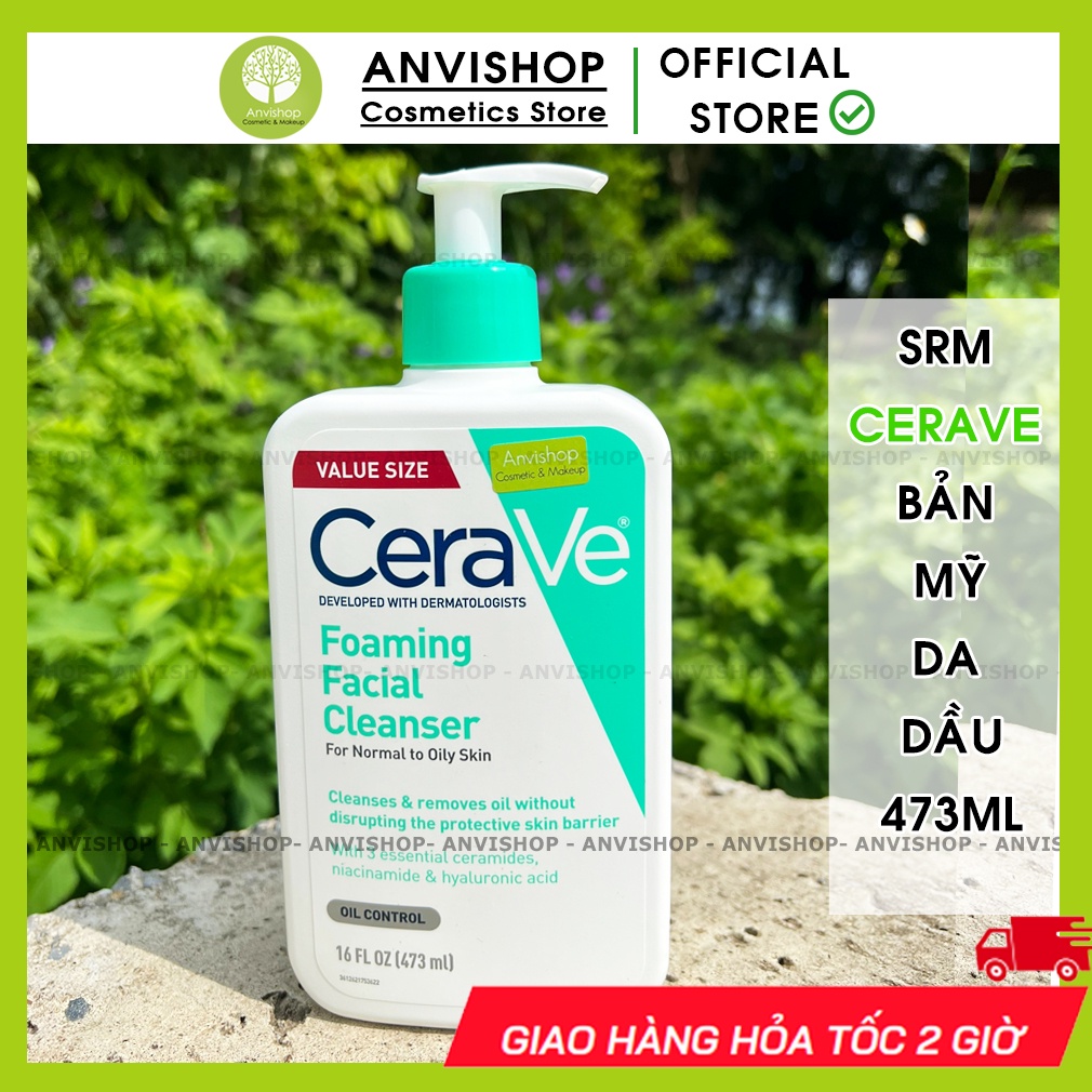 Sữa rửa mặt cerave foaming facial cleanser cho da dầu mụn nhạy cảm 473ml BẢN MỸ (CHÍNH HÃNG SẴN BILL)