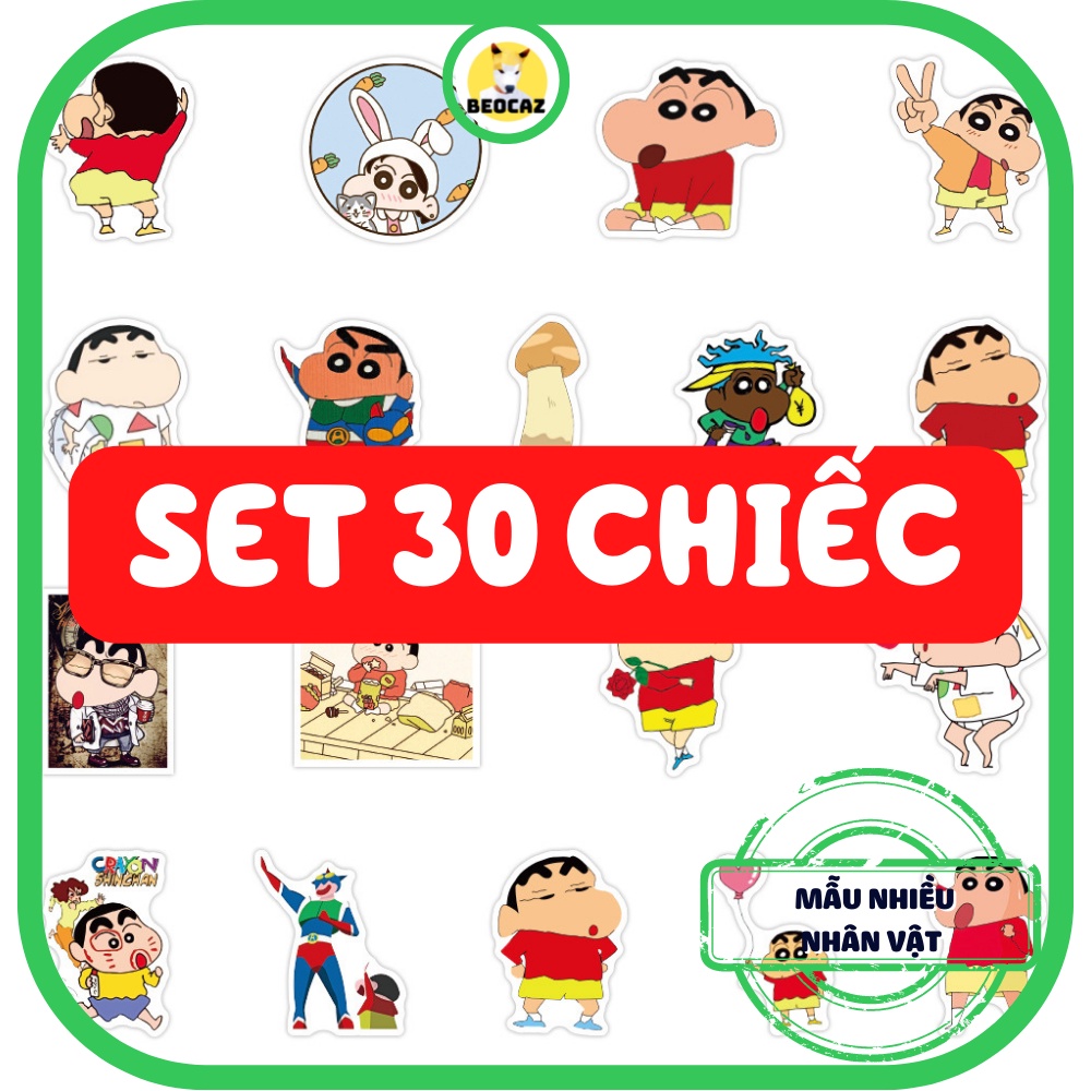 Sticker Shin Chan cậu bé bút chì Shin Crayon dễ thương chất lượng cao dán trang trí laptop mũ Tiệm đồ chơi Beocaz