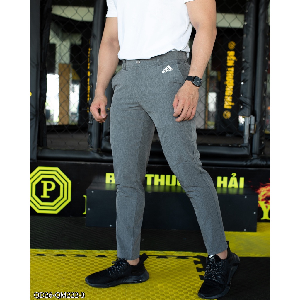 Quần dài golf Adidas xi dãn xịn QD26 - thể thao nam in viền lưng + phối 3 sọc túi