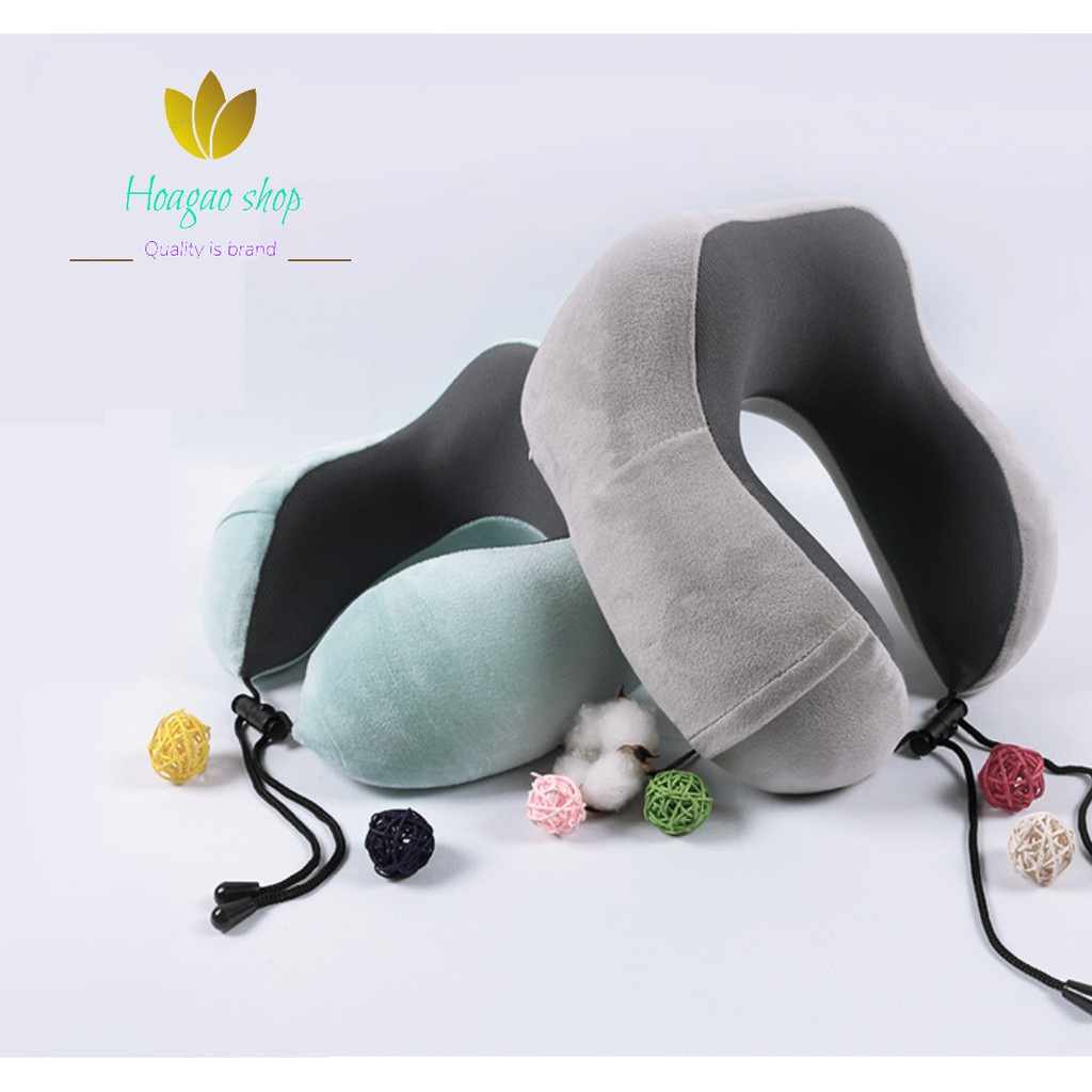 Gối kê cổ du lịch, gối chữ U CAO SU NON êm ái cao cấp, vải nỉ nhung siêu mềm mịn tặng kèm túi đựng