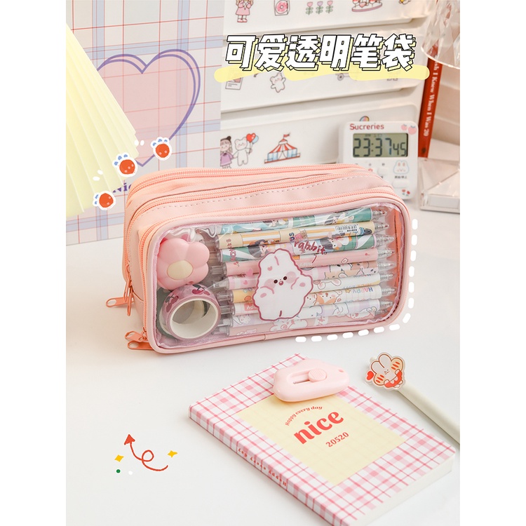 Hộp bút cỡ lỡn trong suốt đựng siêu nhiều đồ TIHI, Túi bút nhiều ngăn mới nhất 2022 đựng vừa máy tính cầm tay