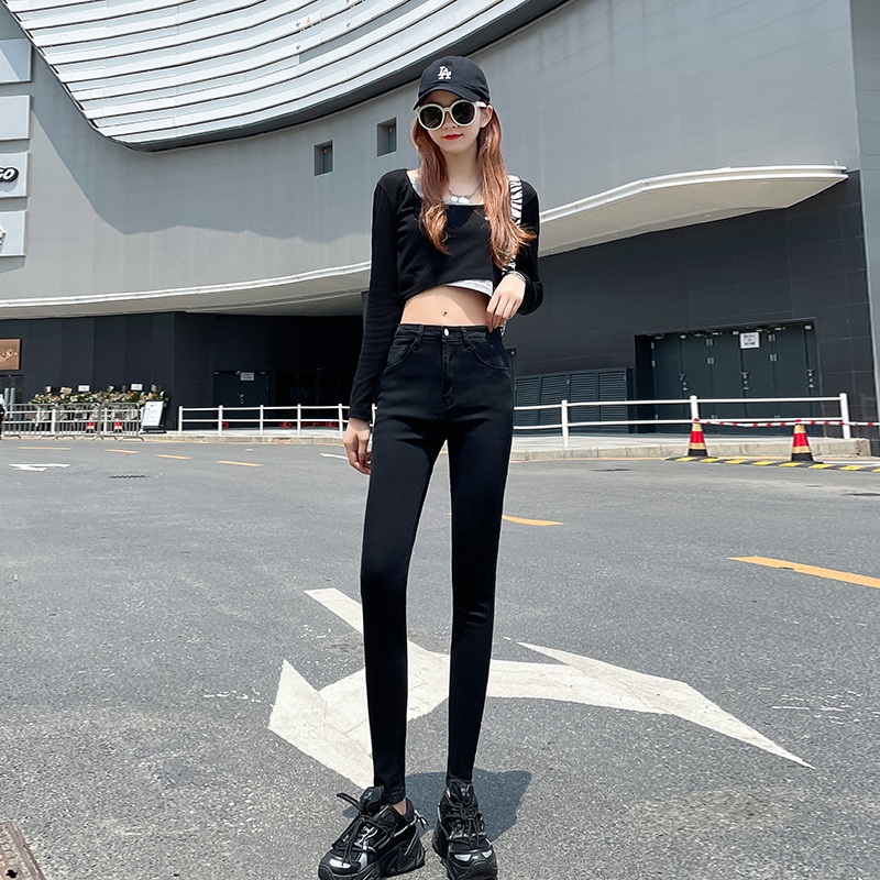 Quần jean nữ skinny lưng cao, quần legging nữ cạp cao vải bò giấy co giãn - Mia Shore