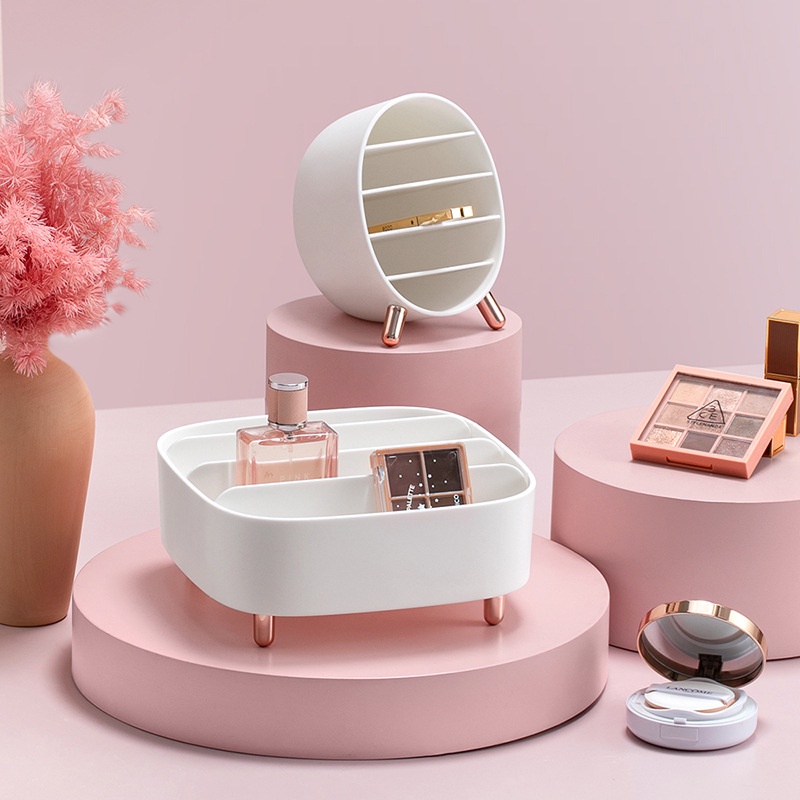 Hộp đựng đồ trang điểm có thể tháo rời lưu trữ phấn mắt cho Phòng tắm Vanity với 3 ngăn chia【Fluorine073】