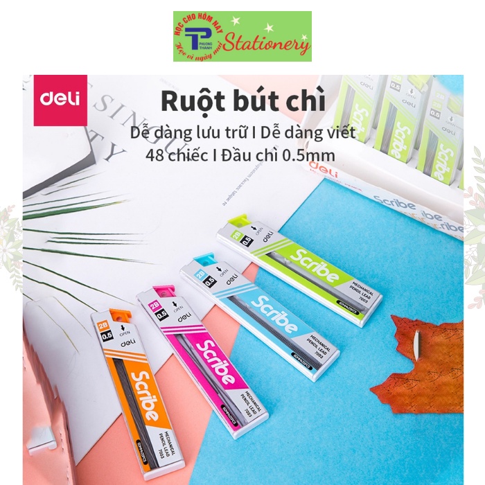 Ruột bút chì 0.5mm Deli, Xanh dương/Cam/Xanh lục/Hồng- màu ngẫu nhiên - E7003