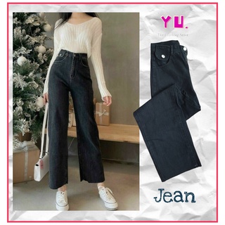 Quần jean baggy ống rộng cạp cao màu đen