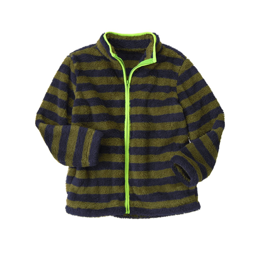 [chính hãng còn tag]Áo khoác lông cừu Crazy8 34782 Stripe Sherpar Olive Green sz 5-6y