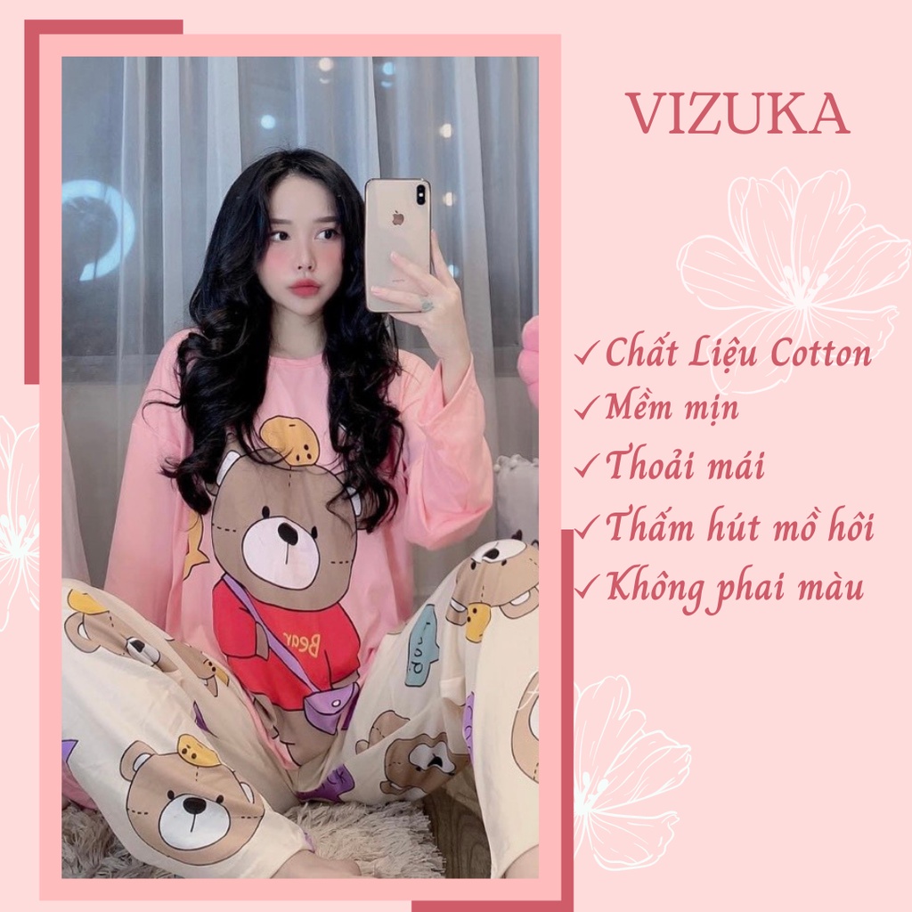 Bộ pijama quần dài vải cotton cao cấp hoạ tiết mới VIZUKA