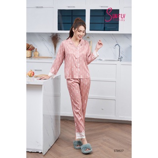 ST8927 BỘ PIJAMAS LỤA VÂN GỖ ÁO DÀI QUẦN DÀI