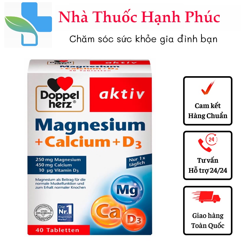 Viên uống bổ sung Canxi phòng ngừa loãng xương Doppelherz Magnesium + Calcium + D3 (Hộp 40 viên)