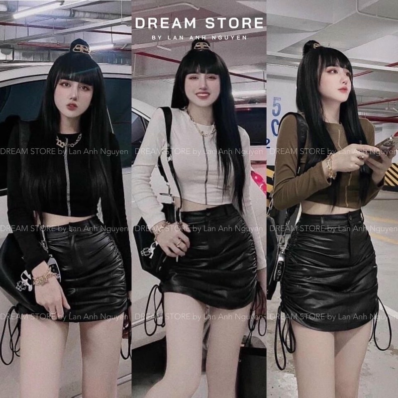 Chân váy da rút dây 2 bên có may kè quần, có size s m l siêu hot
