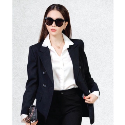 Set vest nữ dáng dài phối chân váy đen sang trọng VENUS