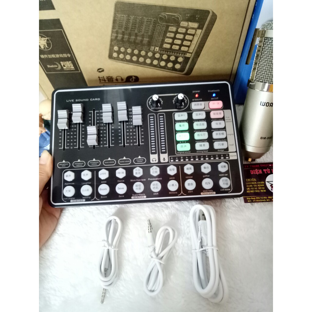 Trọn bộ Soundcard H9 và micro Ami BM900 có autotune và bluetooth