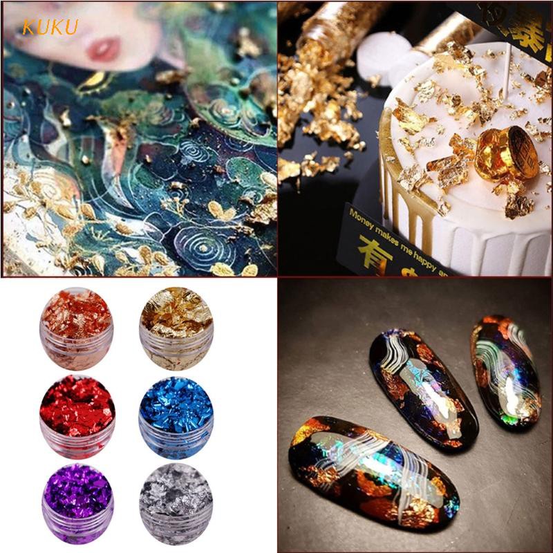 [KUKU] 6 Color Metallic Foil Kit Resin Flakes Gold Leaf Gilding Epoxy Resin Glitter Kit