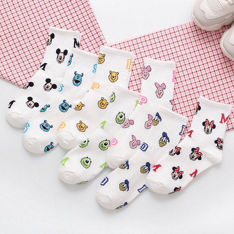 Vớ Cotton Cổ Cao In Họa Tiết Hoạt Hình Disney Dễ Thương Thời Trang Cho Nữ