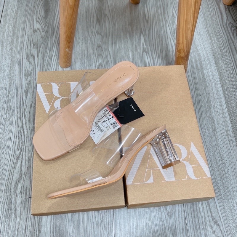 Guốc Zara Quai mica Trong mềm, gót cao 7p và 9p fullbox