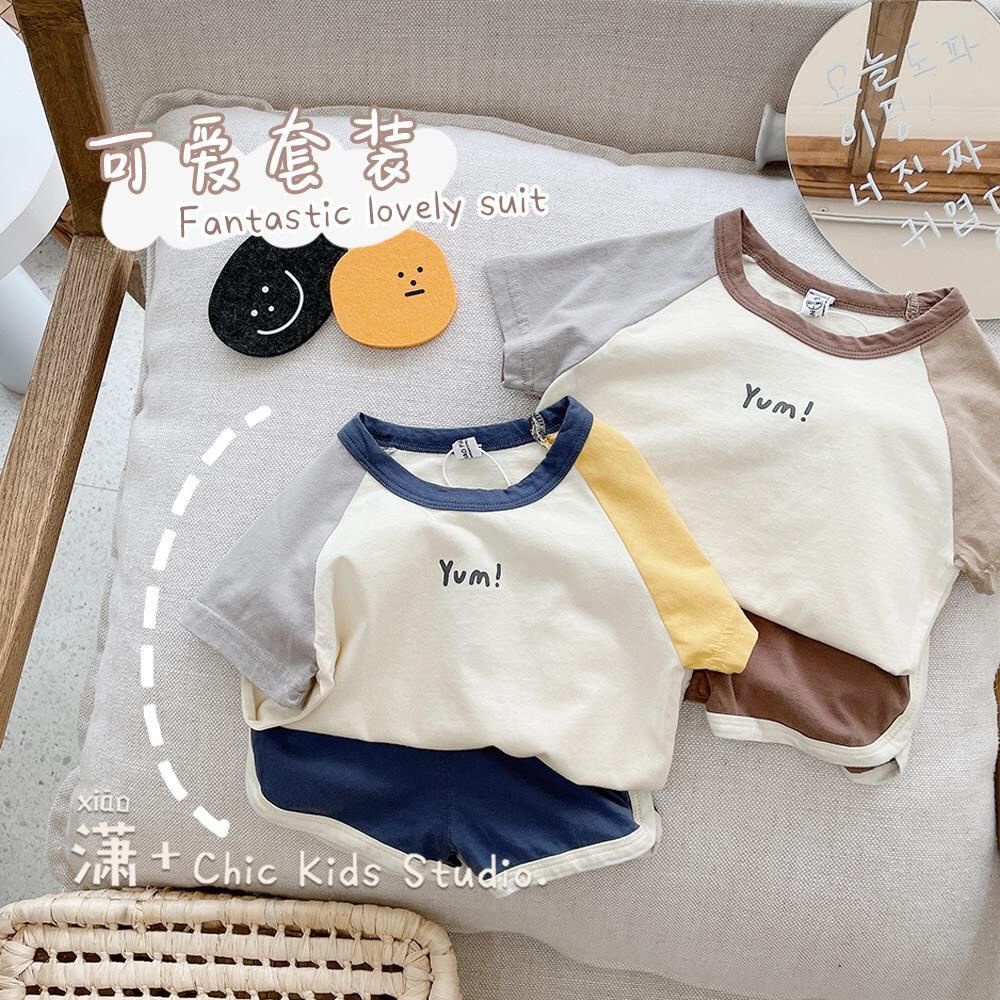 Bộ Đồ Thể Thao Áo Thun Cotton Tay Lỡ Phối Quần Short In Họa Tiết Hoạt Hình Phong Cách Hàn Quốc Thời Trang Mùa Hè Cho Bé Trai