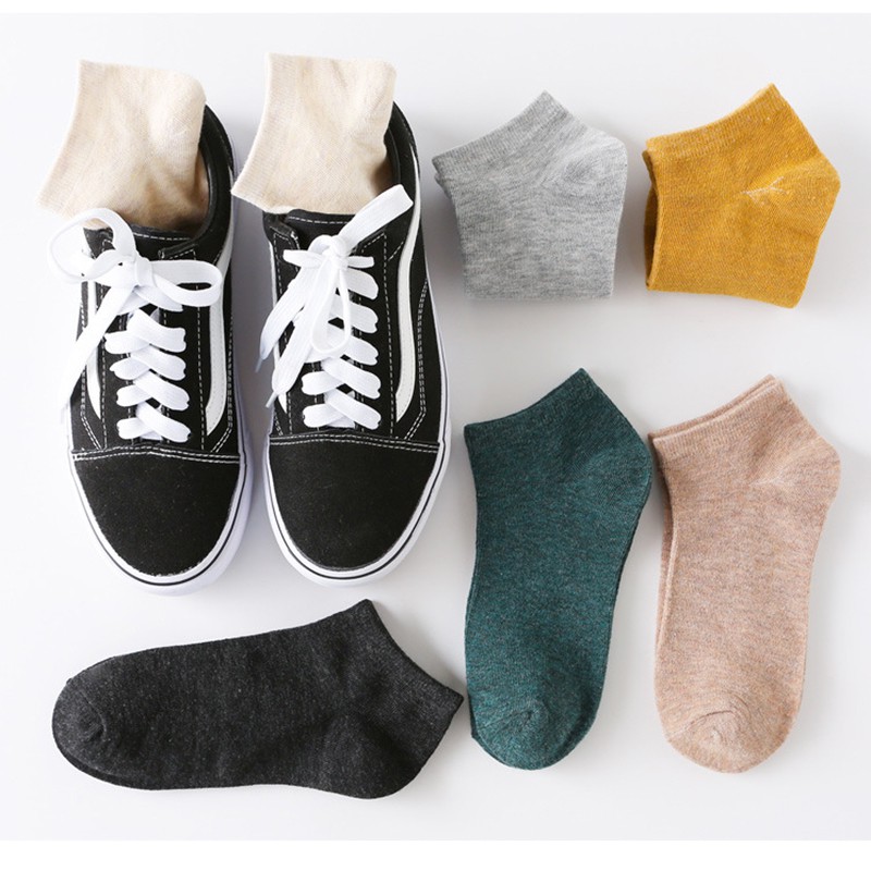 Vớ Thuyền Cotton Cổ Thấp Màu Trơn Khử Mùi Thời Trang Cho Nam Và Nữ