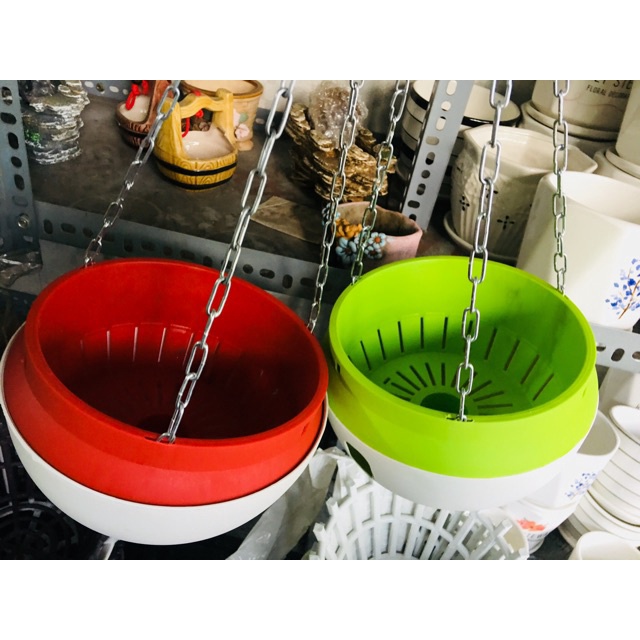 Chậu Nhựa Tự Dưỡng 2 Lớp thông minh Kèm Dây Xích Treo trồng hoa kiểng siêu xinh (2 size)