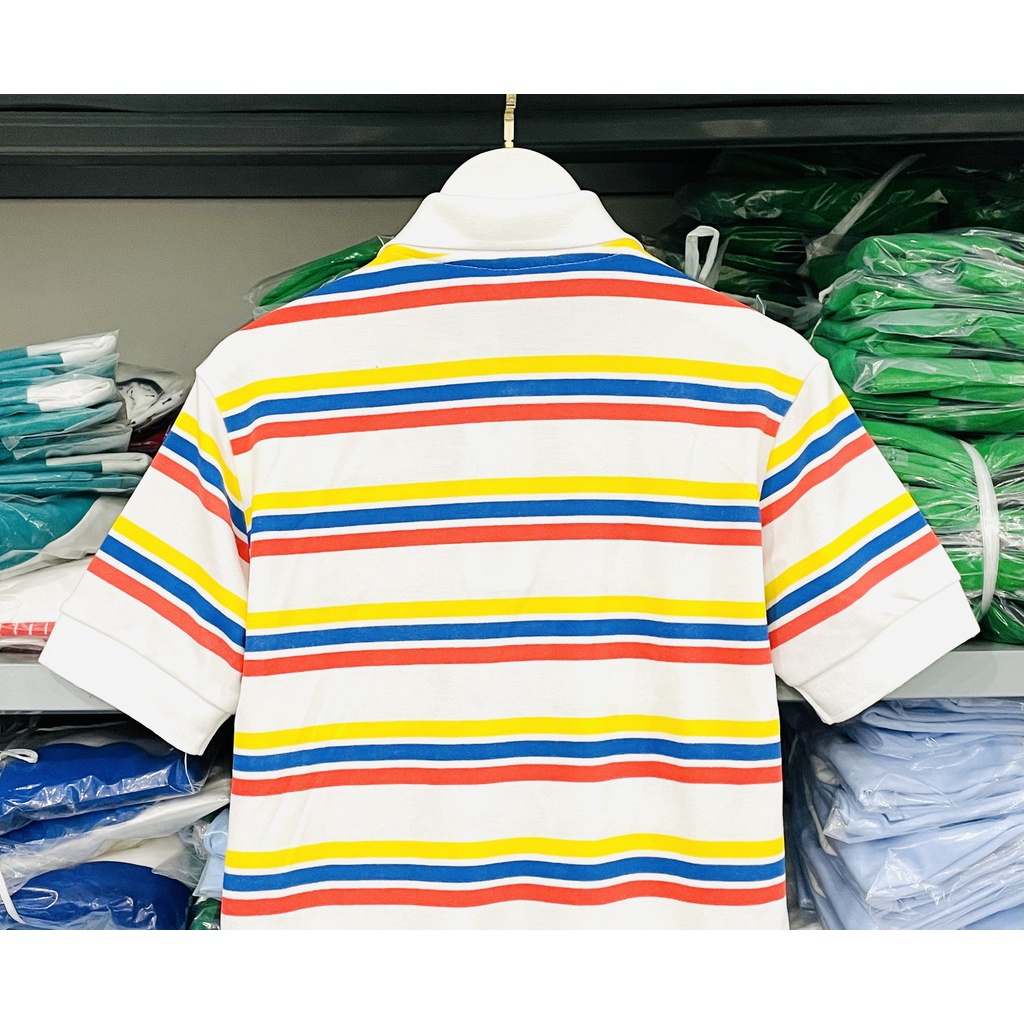 [HÌNH THẬT] ÁO THUN CỔ TRỤ LACOSTE SỌC VÀNG TRẮNG VNXK   - COTTON CÁ SẤU 100%