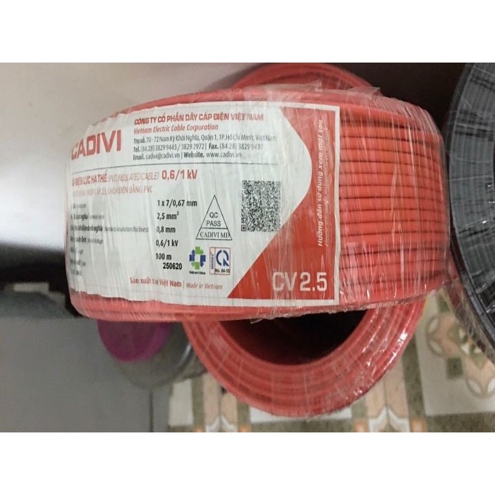 Dây điện Cadivi 2.5 đơn 7 sợi Cv2.5 Cuộn 100m