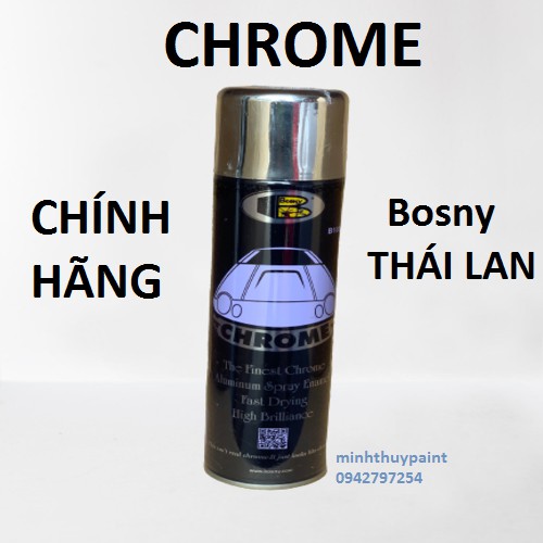 Sơn xịt mạ inox Chrome hiệu Bosny Nhập khẩu Thái Lan 100%