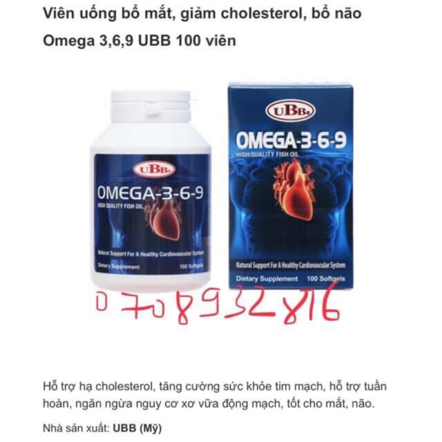 Omega 3,6,9 UBB - bổ mắt , bổ não , giảm cholesterol ...(hàng chính hãng USA)