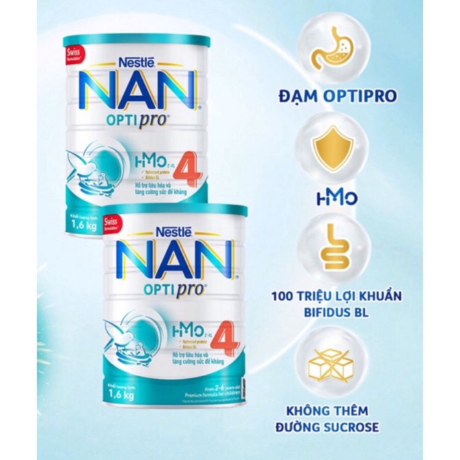 Date mới(Quà)-Sữa bột Nestlé NAN Optipro 4 1.6kg/mẫu mới 1.5kg