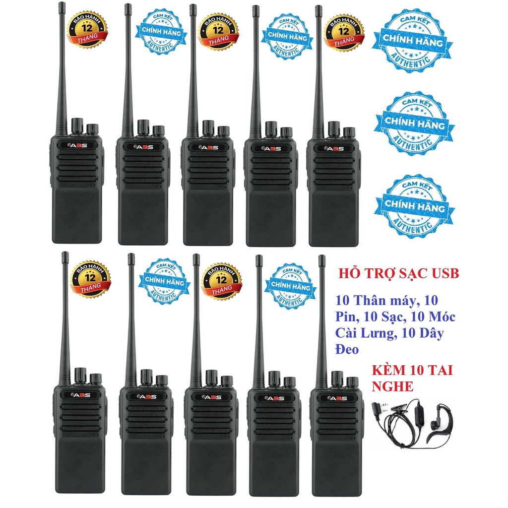 Bộ 10 Bộ đàm chất lượng cao ABS CP6688 (Hỗ trợ Sạc USB, Sạc Đế Kèm Mỗi Máy, Bền Bỉ, Siêu Rẻ)