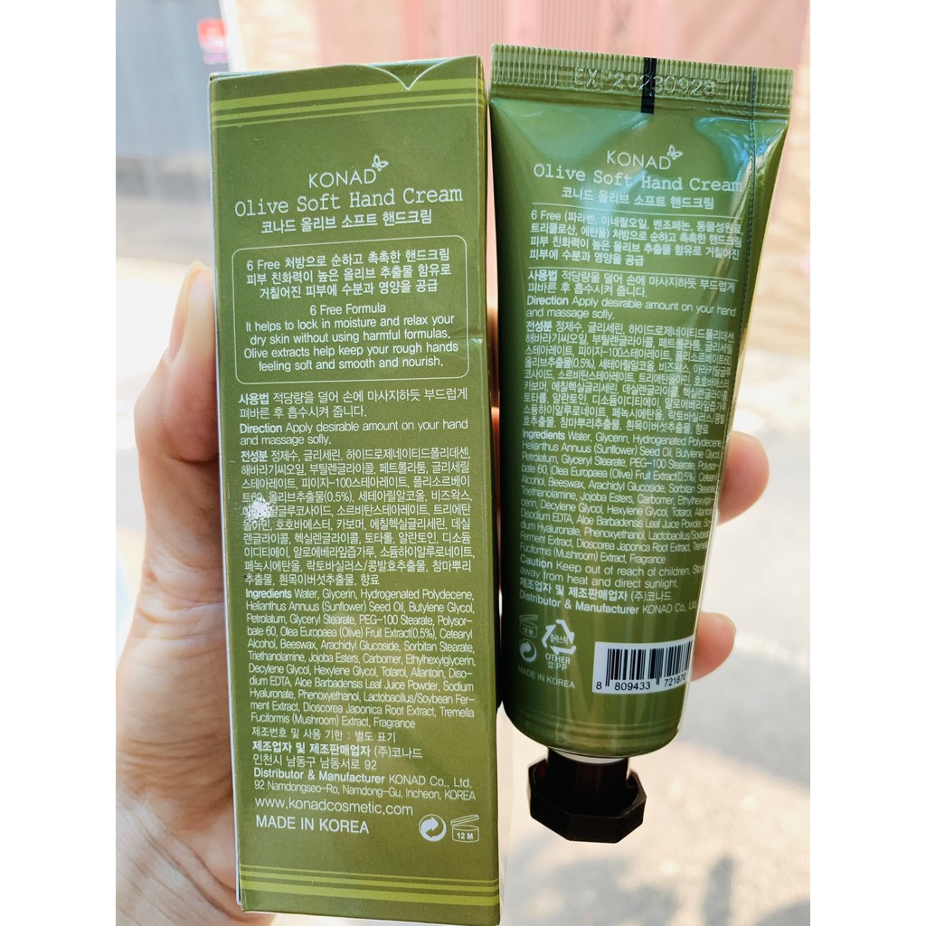 KEM DƯỠNG TAY MỀM MỊN HƯƠNG OLIVE KONAD SIX FREE FORMULAR OLIVE SOFT HAND CREAM 50ML