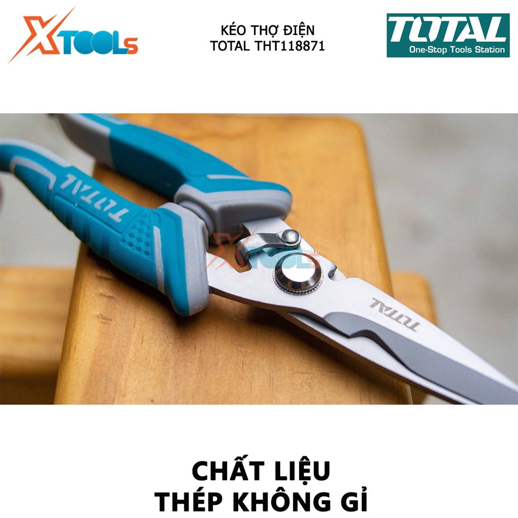 Kéo thợ điện TOTAL THT118871 | kéo mini cho thợ điện kích thước 200mm  chất liệu thép không gỉ