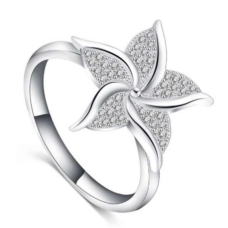 Aifei Jewellery Women Ring Flower Mosaic Diamond 925 Sterling Silver R1175