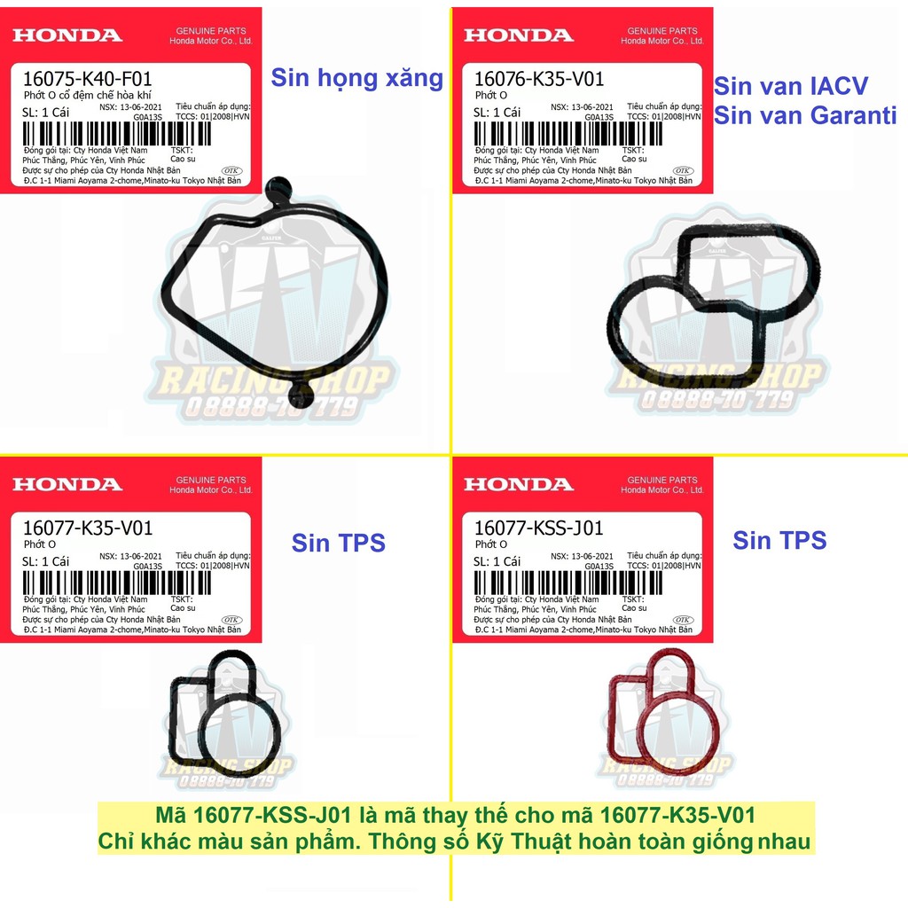 Bộ 3 Sin Họng Xăng + IACV (Garanti) + TPS Winner - Winner X - GTR - Sonic (Ron - Sin - Sim - Seal - Gioăng Cao Su)