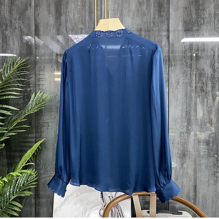 Áo Sơ Mi Dài Tay Bằng Lụa Satin Cao Cấp Thêu Họa Tiết Mới Dành Cho Nữ