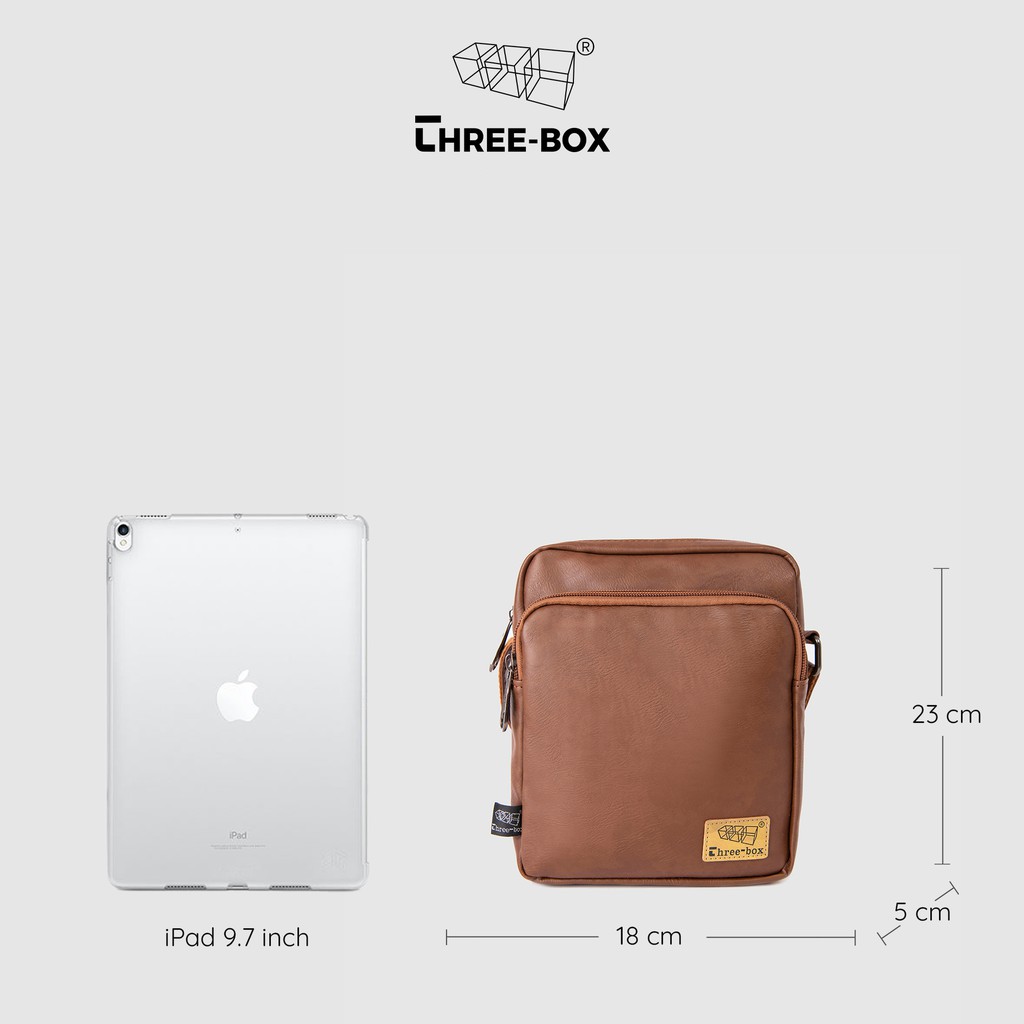 Túi đeo chéo da unisex THREE-BOX dáng dọc, vừa IPad mini - Crossbody MS6338