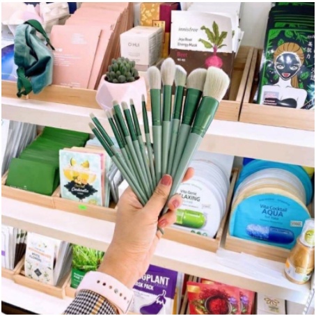 bộ cọ trang điểm fix màu xanh cây 13 món siêu đẹp