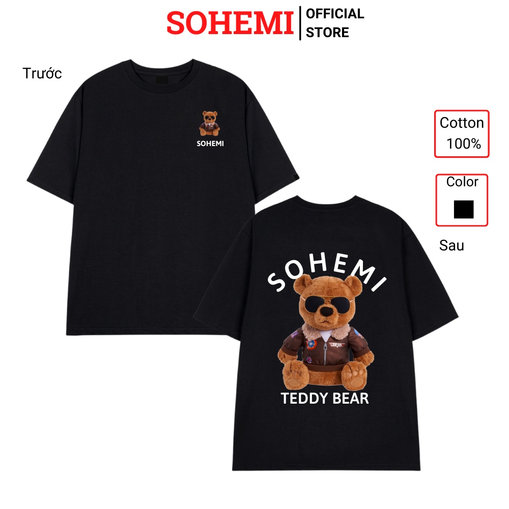 Áo Thun Tay Lỡ Form Rộng SOHEMI họa tiết Gấu TOPGUN vải cotton 100% 4 chiều cao cấp
