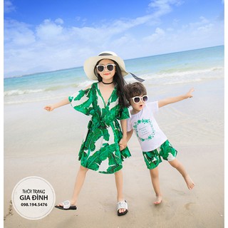 Set đồ gia đình váy cổ V