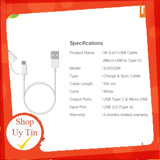 [SALEOFF] Dây sạc Xiaomi 2 trong 1 Micro Usb và type C 1m SJX02ZM - shop Thế giới điện máy ..