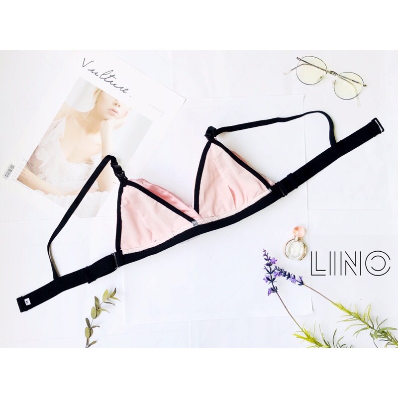 Set áo Bralette lụa satin trơn cho bé ti+ quần lót ren