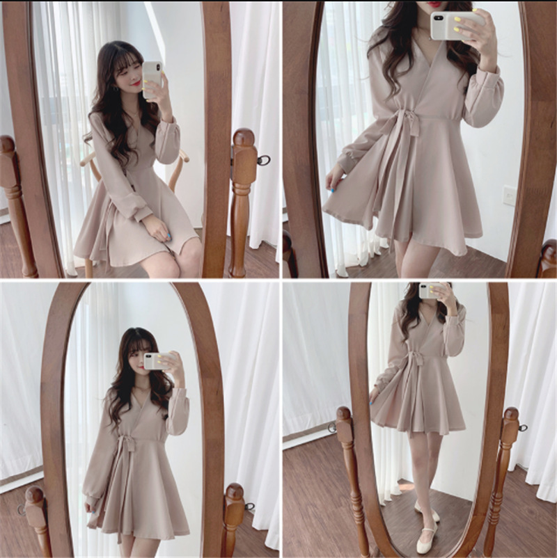 Đầm Nữ Tay Dài Cổ Chữ V Thời Trang Quyến Rũ