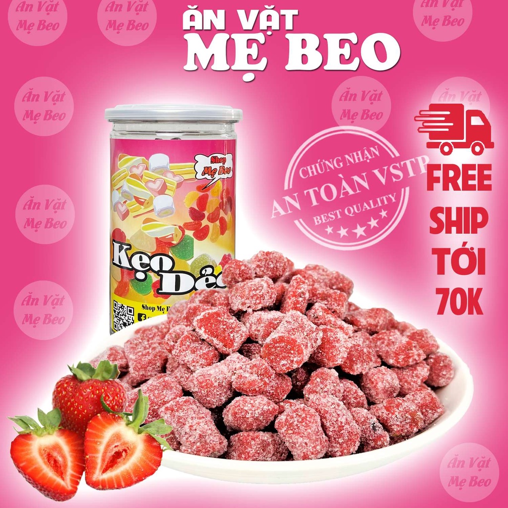 Kẹo dẻo dâu tây Đà Lạt 500Gr Mẹ Beo ăn vặt cực ngon