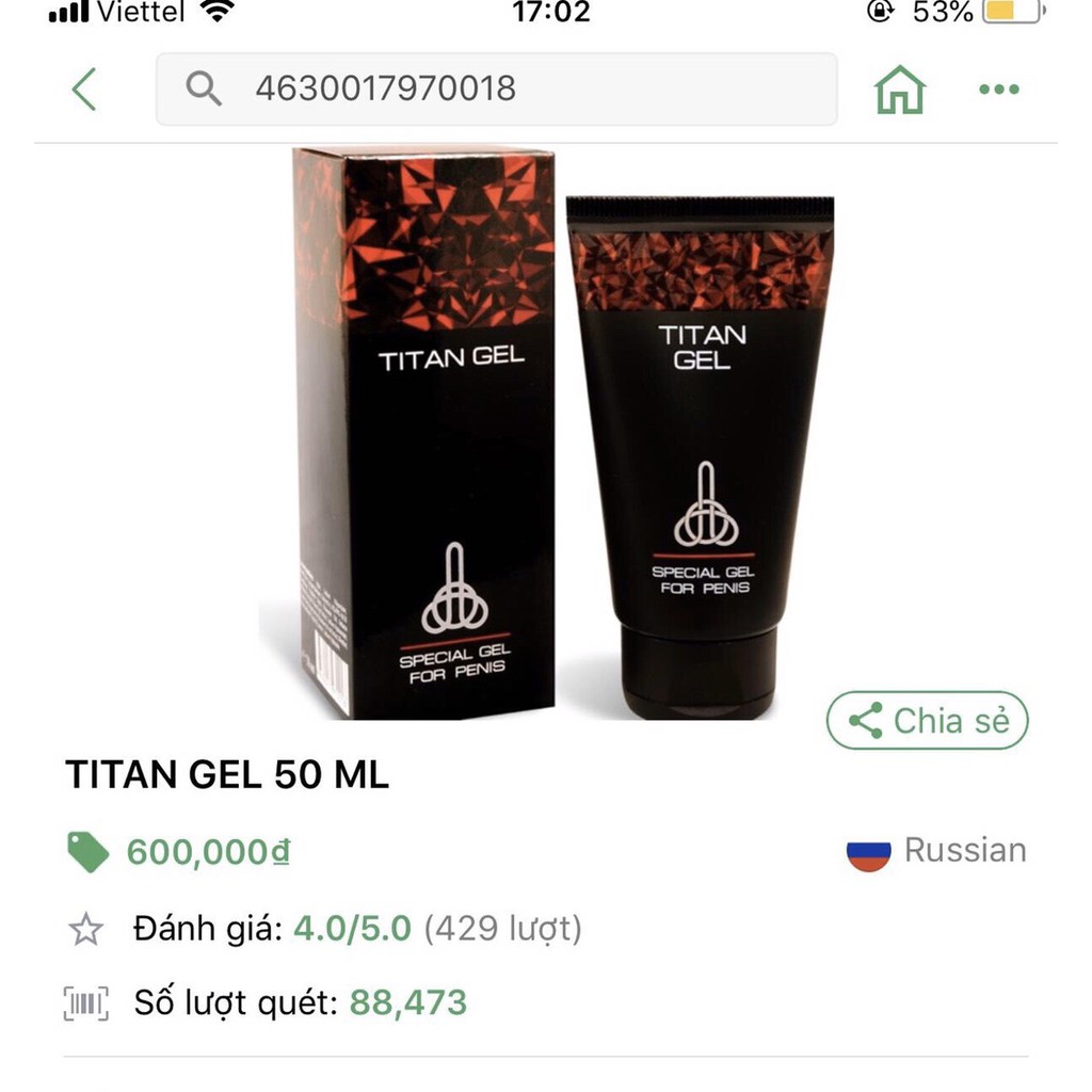 Chuẩn Nga - Titan - Gel của phái mạnh ( lô mới nhất )