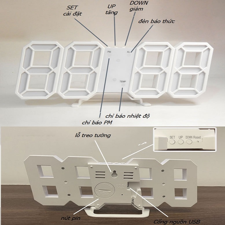 Đồng hồ LED treo tường để bàn JIASHI nhỏ gọn, hiển thị ngày tháng nhiệt độ, tự động điều chỉnh độ sáng - DHL02