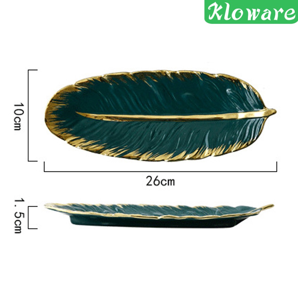Đĩa gốm đựng nữ trang đồ ăn thiết kế hình lá Chuối tráng men màu xanh ngọc lục bảo mạ vàng cao cấp trang trí nội thất