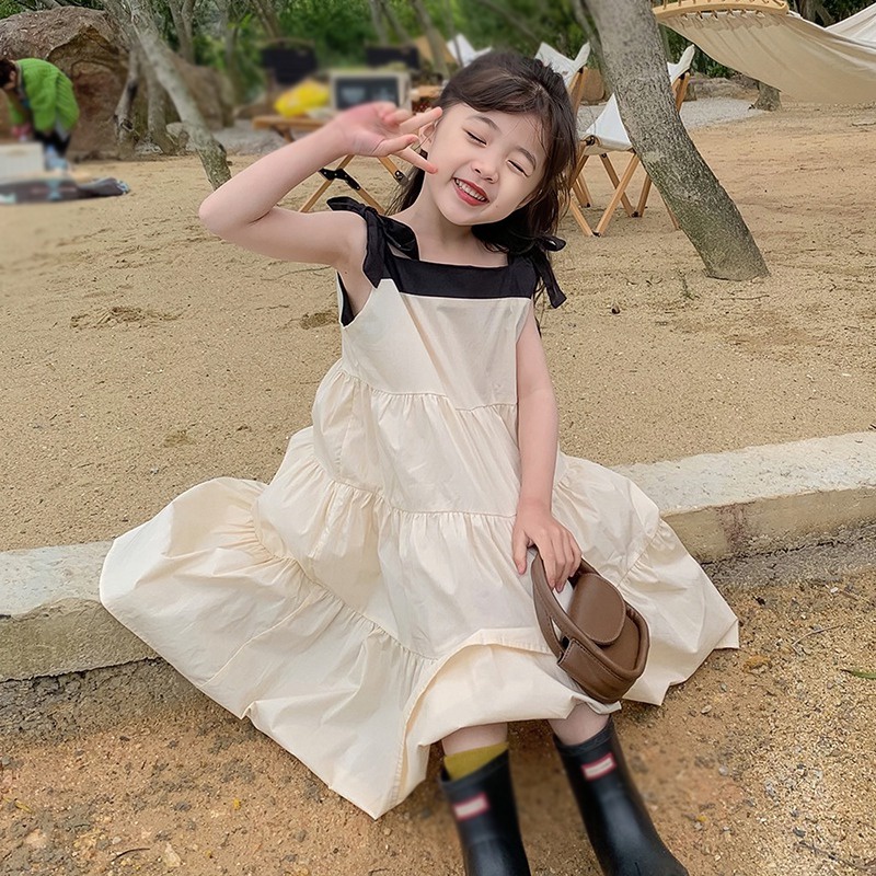 Đầm Đi Biển Mùa Hè Hai Dây Màu Sắc Phong Cách Hàn Quốc Cho Bé Gái