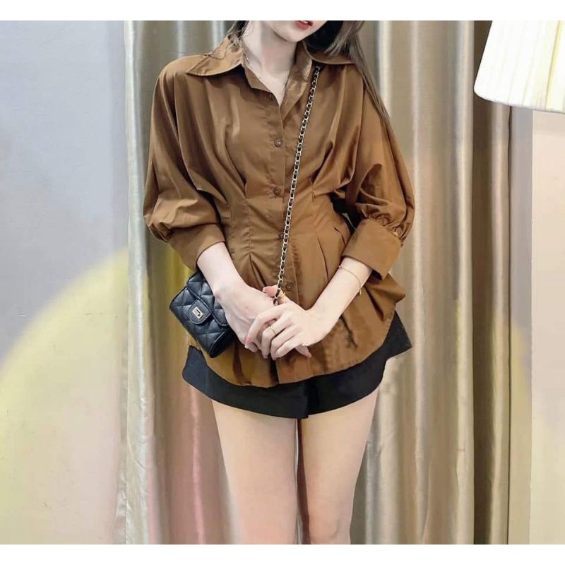 Áo sơ mị trắng thắt eo tiểu thư